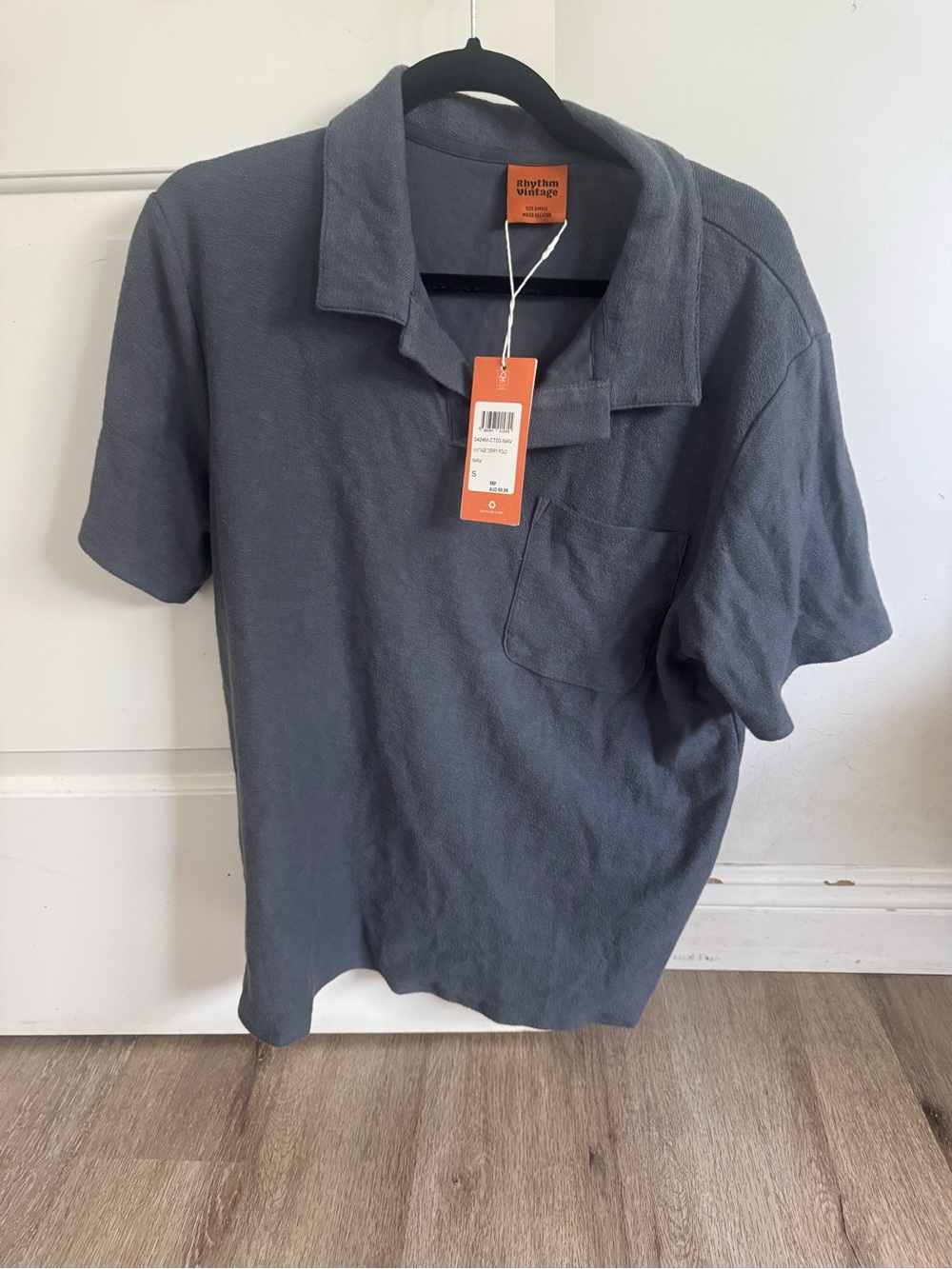 Rhythm. Men's Gray Short-Sleeve Terry Polo with Chest Pocket